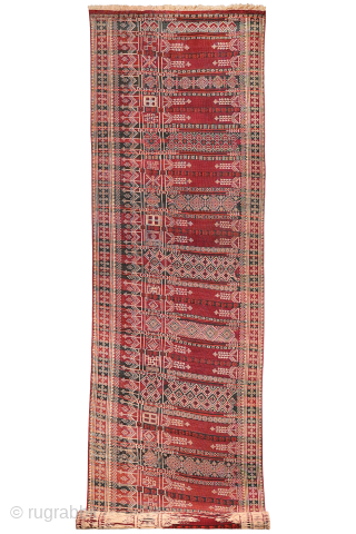An exceptional and possibly one of the finest antique Serkhat Baluch Shaffi kilims we have encountered. The wool has been spun to an extraordinary degree of fineness, allowing for an exceptionally intricate ...