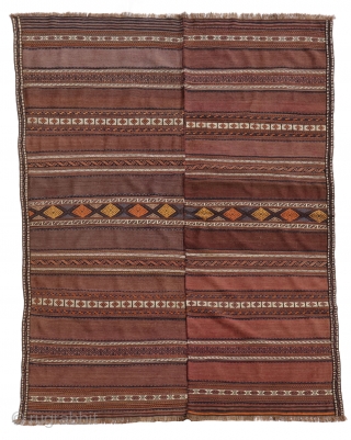 This kilim from the Aimaq Beluch tribe of Afghanistan is woven from finely spun wool with natural dyes. The color palette is restricted and sober, as the kilims of this tribe are  ...