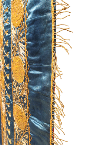 A superb and, perhaps, unique 19th century Ottoman silk embroidery with metal thread. The composition of this very delicate and at the same time sophisticated silk textile is very big prayer field  ...