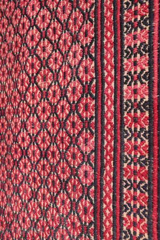 At over 10 metres (33.46 feet) this is the longest antique kilim runner we have seen!
In three decades of dealing in antique kilims, this very long antique Turkman kilim runner stands out ...