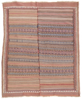 This kilim from the Beluch tribe of Afghanistan is woven from finely spun wool with natural dyes. The color palette is restricted and sober, as the kilims of this tribe are usually  ...