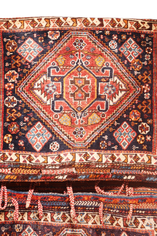 This saddle bag, also known as a Khorjin, is a fine example of traditional weaving, crafted from top-quality, finely spun wool. The meticulous spinning of the wool has allowed for a notably  ...
