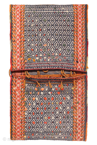 Exquisitely Fine Antique Qashqai Khorjin (Saddlebag)
If you’re searching for a truly finely woven saddlebag, your search ends here!

This antique khorjin, or saddlebag, is crafted with exceptionally fine wool and cotton. The front  ...