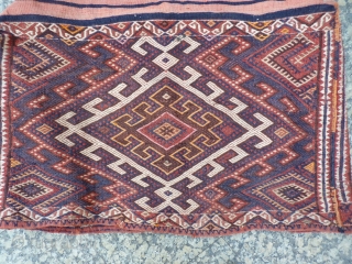 One of a pair of n.w. Iran, Azeri Mafrash, 53cm high x 43cm wide x 93cm long, earthy colours, extra warp wrapping motifs, good original condition including intricate edge binding. Ideal for  ...