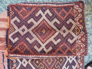 One of a pair of n.w. Iran, Azeri Mafrash, 53cm high x 43cm wide x 93cm long, earthy colours, extra warp wrapping motifs, good original condition including intricate edge binding. Ideal for  ...