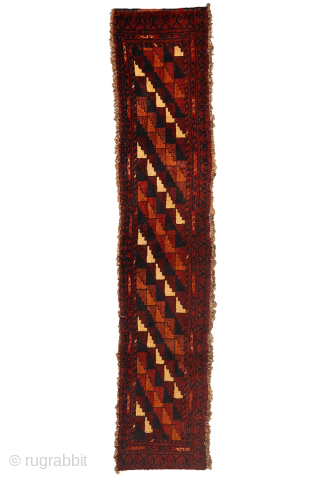 This Turkman band was woven with incredibly soft and lustrous wool that reflects light beautifully. It features natural dyes that create a rich and harmonious color palette. The design is presented in  ...