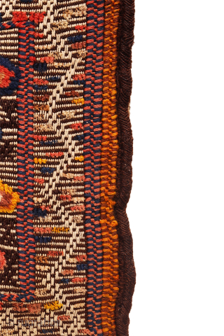 Are you searching for a truly unusual and original saddlebag? Look no further.

The captivating design of this antique Qashqai saddlebag was achieved using the warp-float weave technique. This specialized method is typically  ...