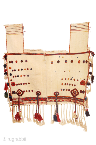 antique Qashqai jol, or horse blanket. Woven with an undyed wool background in a natural ivory hue, its simplicity highlights the artistry within.

Embracing the organic beauty of imperfection, the weaver introduced knotted  ...