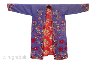 rare antique wool chapan, a piece that showcases remarkable textile artistry. This coat features extensive embroidered decoration with intricate details and a well-composed design.

Made from thick wool and lined with antique Russian  ...