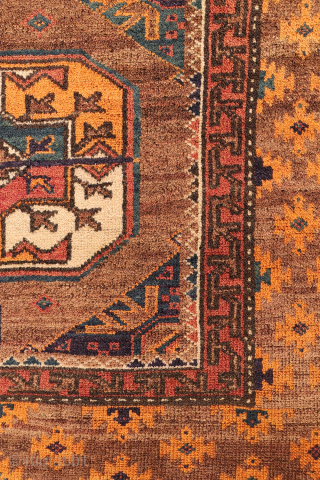 An antique Baluch rug featuring an exceptional emerald green colour.
This finely woven Baluch rug has a remarkably high knot density, allowing for an intricate and detailed design. The field is decorated with ...