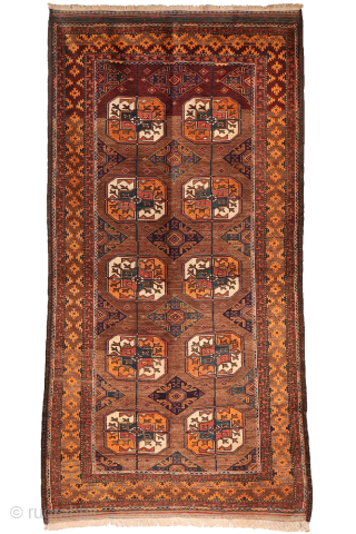 An antique Baluch rug featuring an exceptional emerald green colour.
This finely woven Baluch rug has a remarkably high knot density, allowing for an intricate and detailed design. The field is decorated with ...
