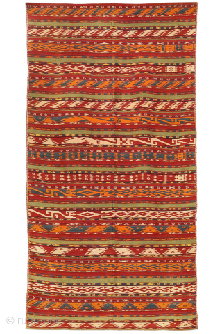 A collectable antique Uzbek gudjeri (gadjeri or Ghudjeri) kilim woven with extremely finely spun wool. This gadjeri kilim is representative of the very fine detail and wide range of colours used by ...