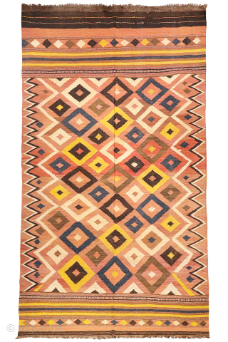 A superb antique Uzbek Labijar kilim with abundant yellow coloration. This kilim shares many of the characteristics of typical Labijar kilims. However, what appears to be a “standard” kilim with Labijar lozenges ...