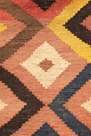 A superb antique Uzbek Labijar kilim with abundant yellow coloration. This kilim shares many of the characteristics of typical Labijar kilims. However, what appears to be a “standard” kilim with Labijar lozenges ...