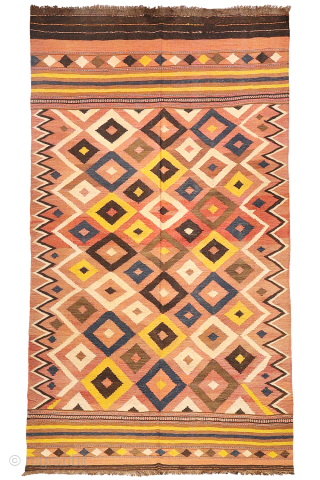 A superb antique Uzbek Labijar kilim with abundant yellow coloration. This kilim shares many of the characteristics of typical Labijar kilims. However, what appears to be a “standard” kilim with Labijar lozenges ...