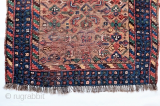  A rare prayer Shia rug from Southern Iran, possibly woven by tribes of Arab origen. Traditionally, Shias didn´t design specific rugs for praying, but they pray touching with the headfront a  ...
