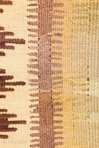 At first glance, you might think the photo is out of focus—but look closer. The weaver of this exceptional antique Karapinar kilim has skillfully introduced ultra-fine horizontal lines, creating a unique optical  ...