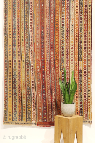 Antique Elbistan Kilim with Pıtrak Motif

This antique kilim from Elbistan was woven by a highly skilled craftswoman using the cicim technique. The wool is exceptionally finely spun, allowing for the creation of  ...
