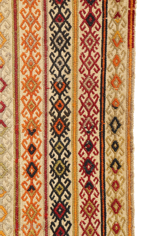 Antique Elbistan Kilim with Pıtrak Motif

This antique kilim from Elbistan was woven by a highly skilled craftswoman using the cicim technique. The wool is exceptionally finely spun, allowing for the creation of  ...