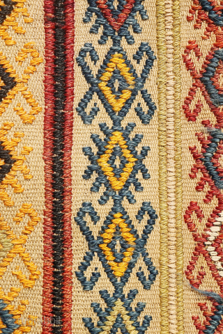 Antique Elbistan Kilim with Pıtrak Motif

This antique kilim from Elbistan was woven by a highly skilled craftswoman using the cicim technique. The wool is exceptionally finely spun, allowing for the creation of  ...