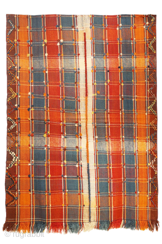A very finelly woven qashqai moj or jajim, woven entirely with natural dyes. As can be seen the weaver had access only to a small loom and therefore she had to weave  ...