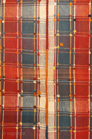 A very finelly woven qashqai moj or jajim, woven entirely with natural dyes. As can be seen the weaver had access only to a small loom and therefore she had to weave  ...