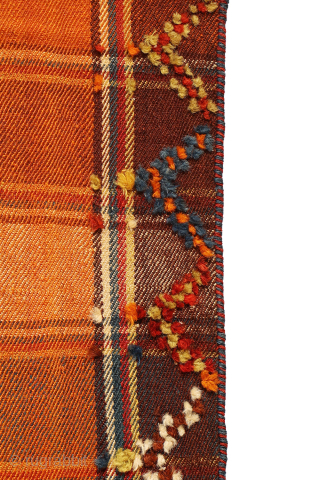 A very finelly woven qashqai moj or jajim, woven entirely with natural dyes. As can be seen the weaver had access only to a small loom and therefore she had to weave  ...