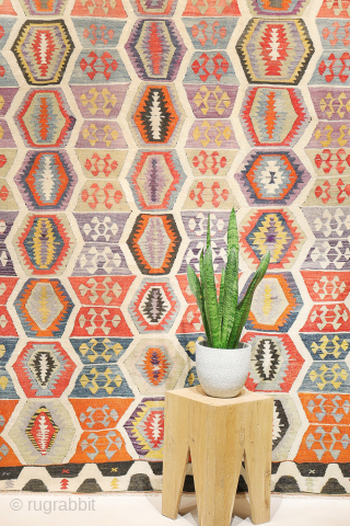 Early 20th-Century Sutlegen Kilim – Anatolia

Antique kilim from Suteglen, dating from the early 20th century, is a stunning example of Anatolian village weaving. Its main design features three vertical columns of hexagons:  ...