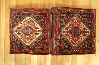This antique saddlebag was very tightly woven by a Qashqai master weaver with natural dyes. In mint condition.
Material: 100% hand-spun sheep wool
Size: 110×60 cms
Origin: Qashqai tribe, Iran

You can purchase this saddlebag directly  ...