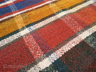 A moj with a very unusuall finish with complementary-weft weave border, quite common in Qashqai kilims but very rare in a moj (as jajims are called in South West Iran). Finelly woven  ...