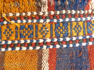 A moj with a very unusuall finish with complementary-weft weave border, quite common in Qashqai kilims but very rare in a moj (as jajims are called in South West Iran). Finelly woven  ...