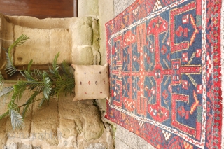 A very unusual and archaic looking Luri rug. Nice abrash and colour changes. Soft and shinny wool, all natural dyes, in mint condition. You can purchase this unusual rug directly from our  ...