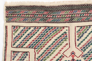 Antique Keçimuhsine kilim in mint condition with the characteristic design of this village. The wool is finelly spun and all the dyes are natural. The kilim is finished off at one of ...