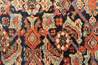 An unusual wide yellow border antique malayer rug from around 1870. One small low pile area where the warp and weft are exposed. Otherwise with low pile worn evenly. All natural dyes  ...