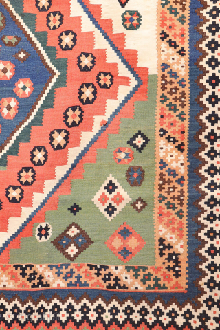 Antique Qashqai Kilim with and Unusual Green Palette

This antique Qashqai kilim follows traditional tribal patterns—but with a distinctive twist. While it retains the classic diamond medallion structure typical of Qashqai weaving, what  ...