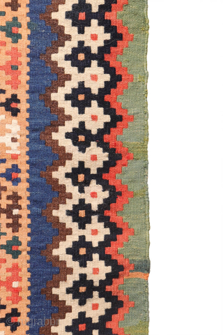 Antique Qashqai Kilim with and Unusual Green Palette

This antique Qashqai kilim follows traditional tribal patterns—but with a distinctive twist. While it retains the classic diamond medallion structure typical of Qashqai weaving, what  ...