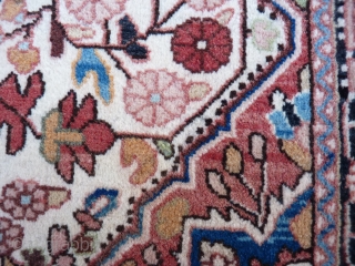 Malayer pushti, 92x64cms, from about 1930, soft colours, excellent original condition with even high pile throughout.                 