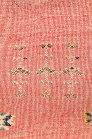 This antique Balikesir kilim features a rare and distinctive design, reminiscent of some early 1800s Balikesir Yuncu kilims. The central field is adorned with enigmatic motifs, seemingly depicting small, intricate rugs. The  ...