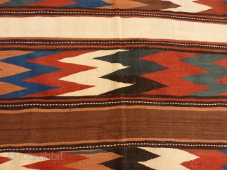 Caucasian kilim with nice shinny wool, tightly woven, some old repairs (see photos). 252x158 cms                  