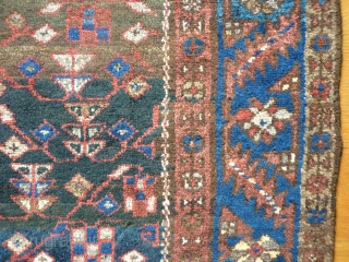 New arrival from North West Iran, Kurdish rug, 185x110cms, soft wool,long pile, beautiful turquoise and indigo blues, nice abrash through the carpet overlaid with finely drawn design, excellent intact condition, begining of  ...