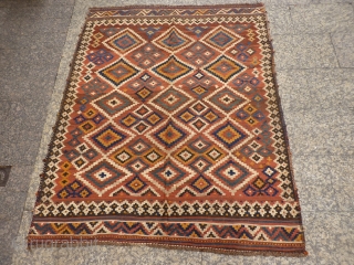 Just arrived from Iran, Luri kilim (it is not Uzbek), nice earthy colours, good condition including original fringes, 225x180 cms, (k14772)            