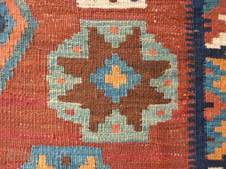 New importation from s.w. Iran Baseri kilim, 231x161cms, end of 19th century, all natural colours with a nice harmony and a lovely turquoise blue, spontaneous improvised composition, excellent condition with one or  ...