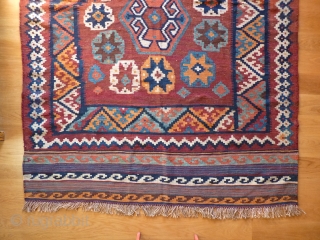 New importation from s.w. Iran Baseri kilim, 231x161cms, end of 19th century, all natural colours with a nice harmony and a lovely turquoise blue, spontaneous improvised composition, excellent condition with one or  ...