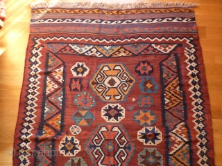 New importation from s.w. Iran Baseri kilim, 231x161cms, end of 19th century, all natural colours with a nice harmony and a lovely turquoise blue, spontaneous improvised composition, excellent condition with one or  ...