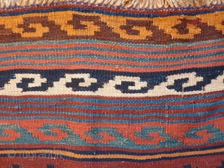New importation from s.w. Iran Baseri kilim, 231x161cms, end of 19th century, all natural colours with a nice harmony and a lovely turquoise blue, spontaneous improvised composition, excellent condition with one or  ...