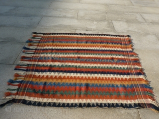 Unusual original small square size. Very happy and cheeful colours! Plaited and looped fringes. 173x170 cms.                 