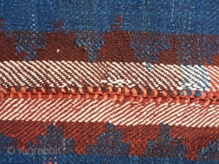 Large moj, all good colours, quite thick and heavy for a moj (feels more like a kilim). No repairs, stains or signs of wear. Plaited at one end and looped at the  ...