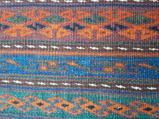 Afghanistan Aimaq Belouch nomadic bag in excellent condition. 75x64cms. Beautiful colours and accomplished floating weft technique. Ideal as a big cushion or as a floor cushion, or just to add to your  ...