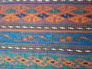 Afghanistan Aimaq Belouch nomadic bag in excellent condition. 75x64cms. Beautiful colours and accomplished floating weft technique. Ideal as a big cushion or as a floor cushion, or just to add to your  ...