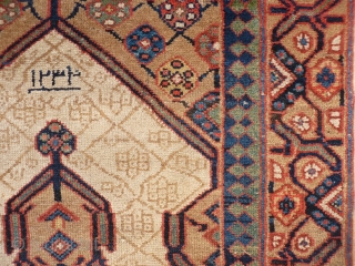 Earliest dated Sarab runner we have seen (A.H 1234=1818). Camel wool, end border missing, one area with no pile but structurally intact (see photos), no holes. The rest of the carpet has  ...